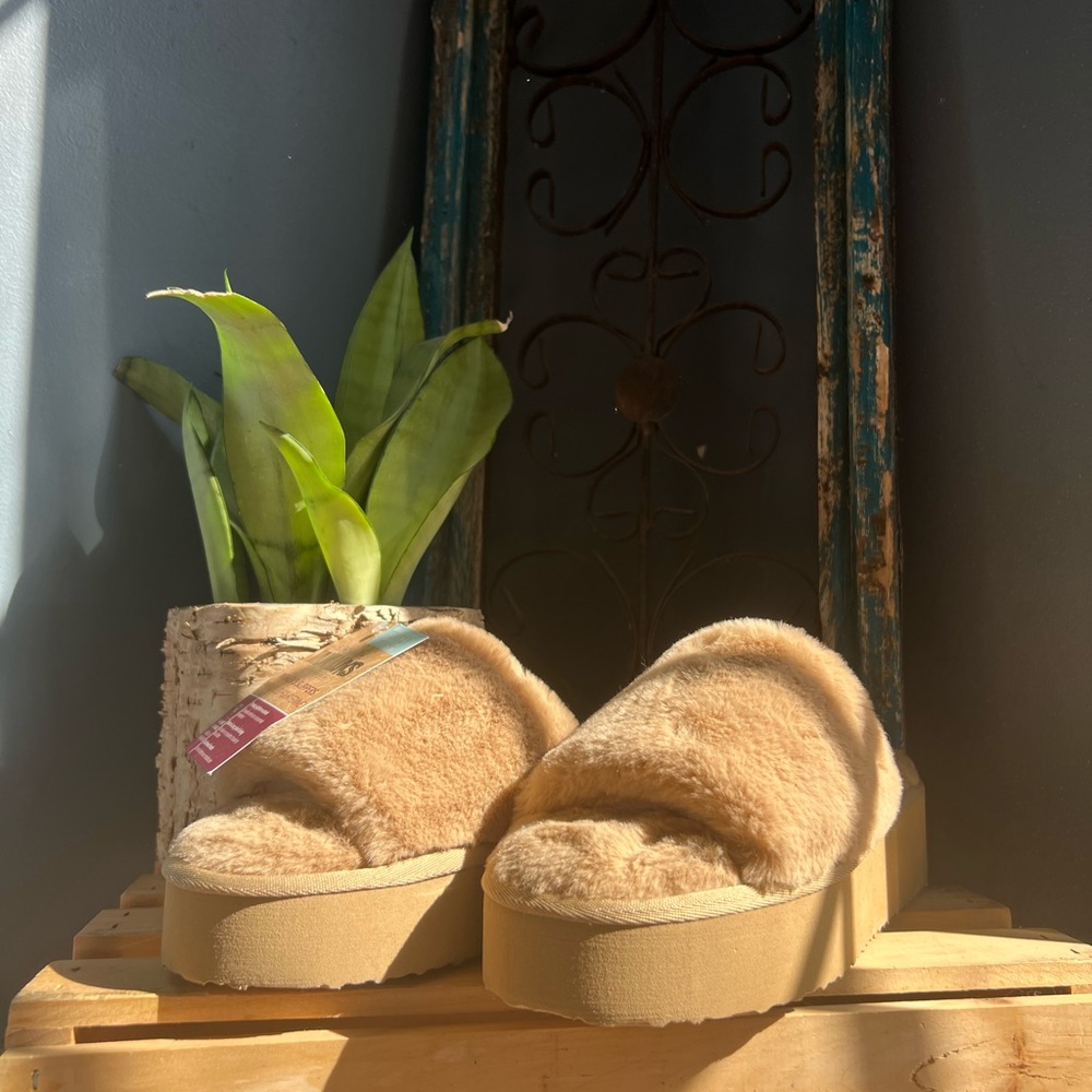 Fuzzy Tan Slippers